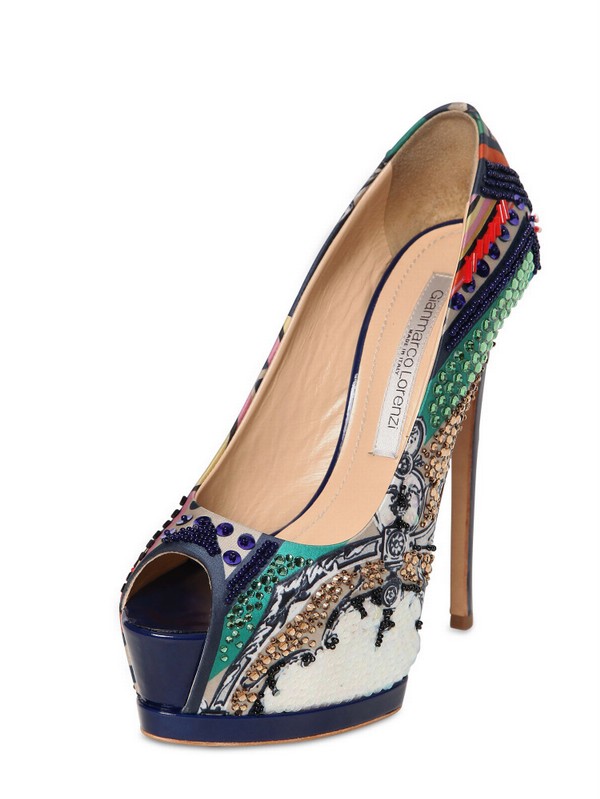 Gianmarco lorenzi Embroidered Printed Satin Pumps | Lyst