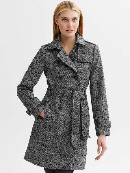 Banana Republic Tweed Trench in Gray (herringbone) | Lyst