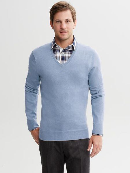 Banana Republic Silk Cotton Cashmere V-Neck Sweater in Blue for Men ...