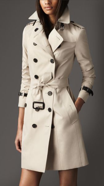 Burberry Long Slim Fit Leather Detail Trench Coat in Beige (trench) | Lyst