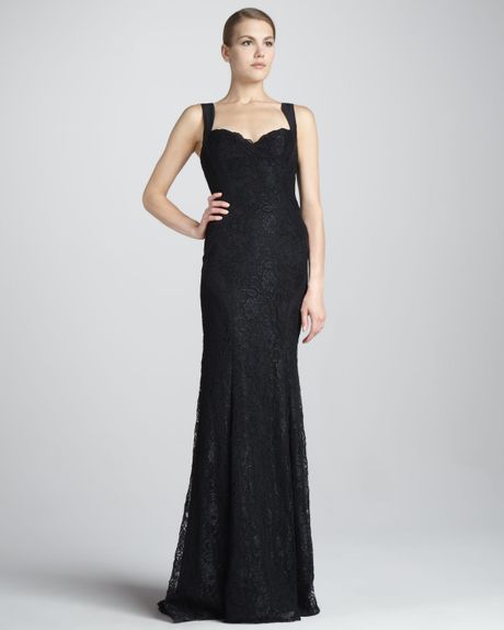 Ml Monique Lhuillier Lace Gown with Control Panels in Black | Lyst
