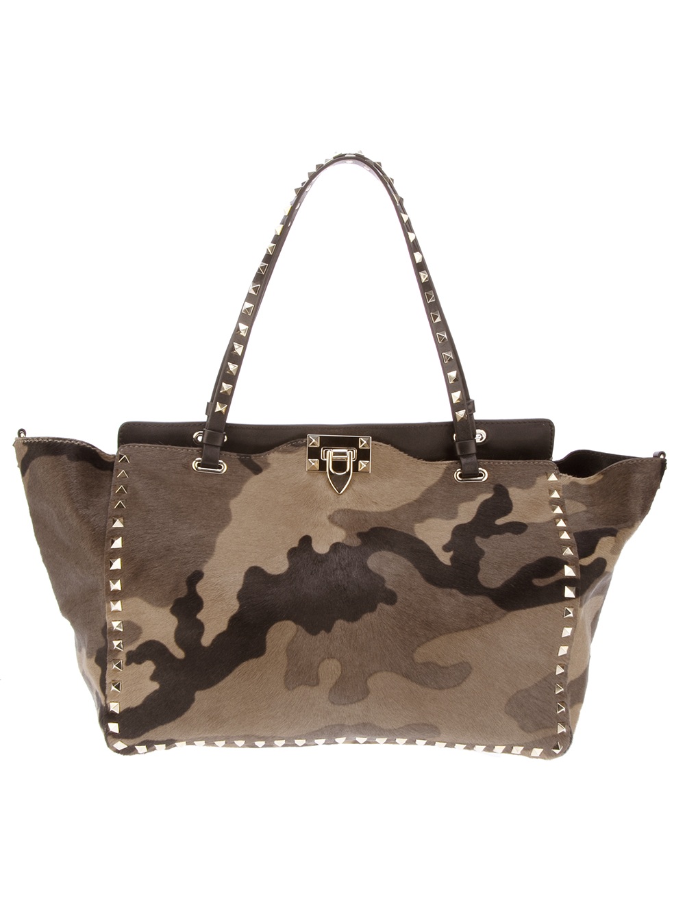 Valentino Camouflage Rock Stud Tote in Khaki (green) | Lyst