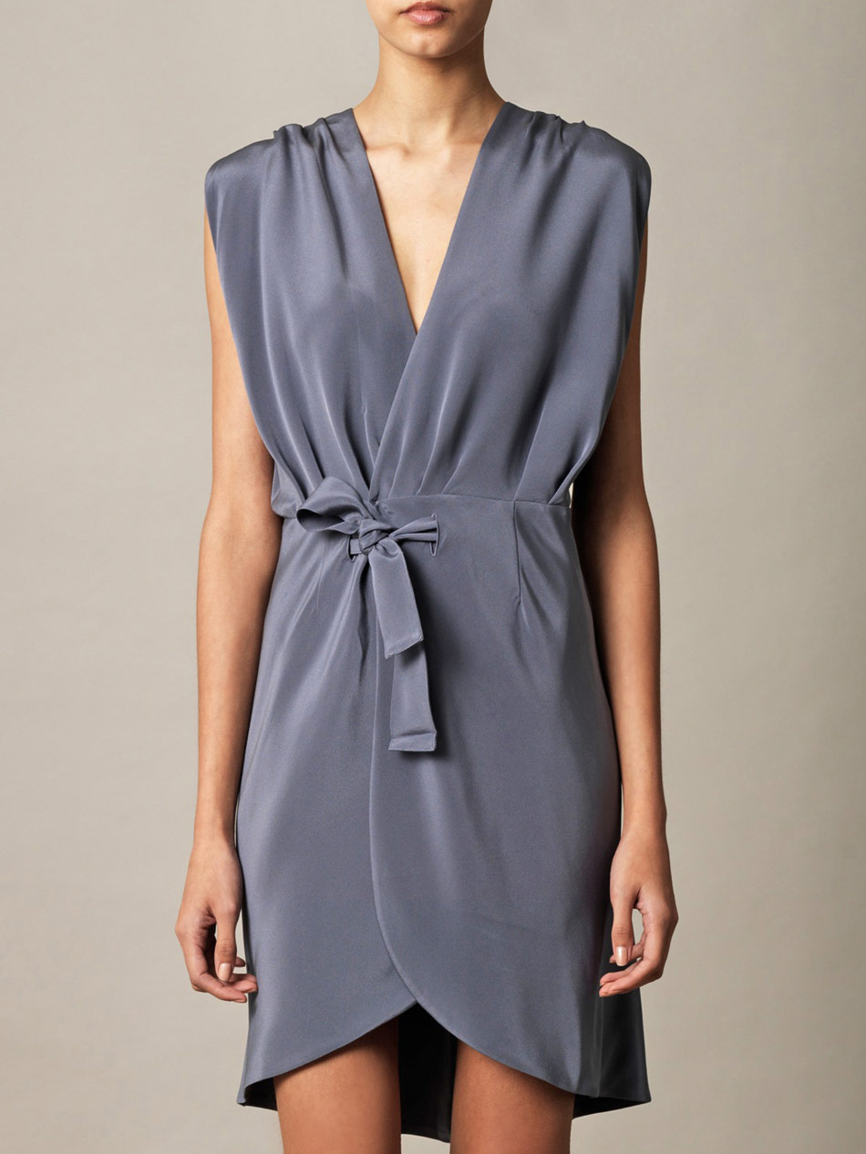 Balenciaga Silk Wrap Dress in Gray (slate) | Lyst