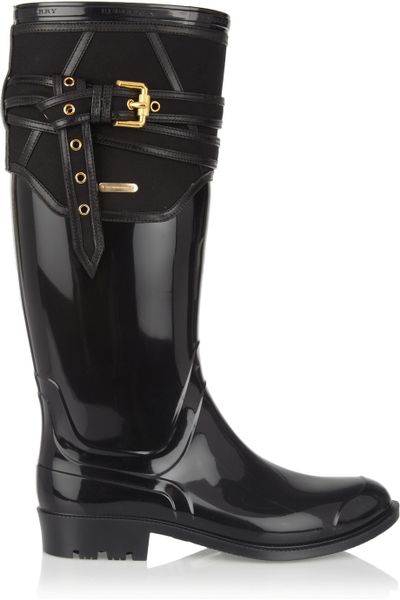Burberry Rubber and Twill Wellington Boots in Black | Lyst