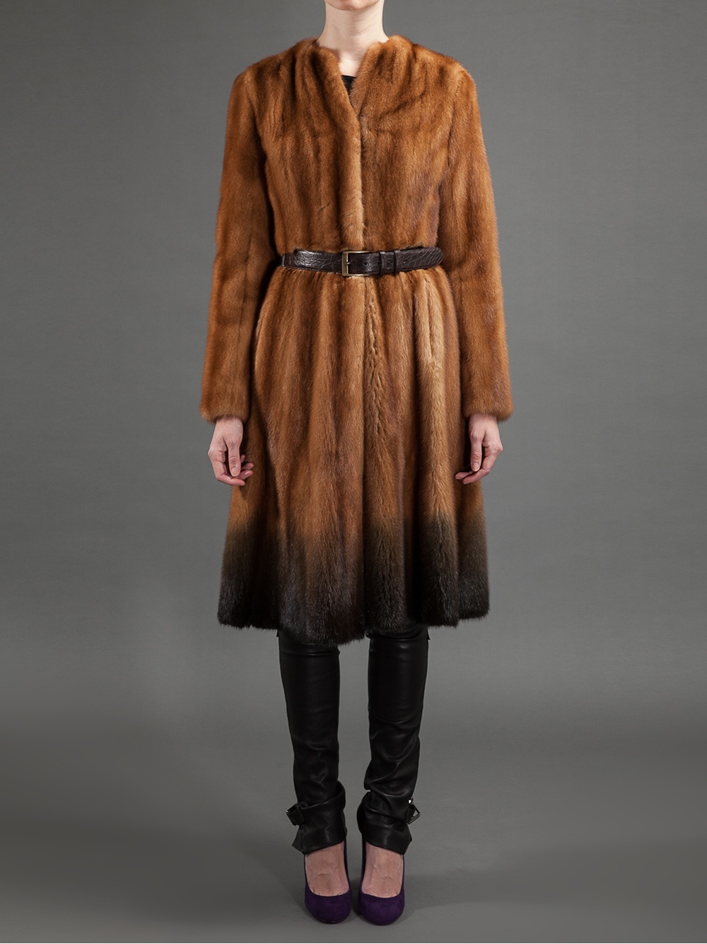 Fendi Belted Mink Fur Coat in Brown - Lyst