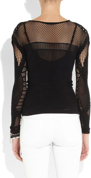 Mcq By Alexander Mcqueen Open Knit Paneled Stretch Top in Black | Lyst