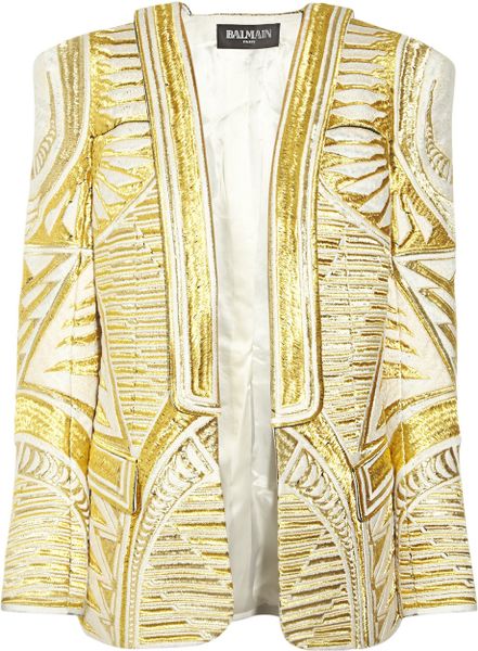 Balmain Embroidered Silk Jacket in Gold | Lyst