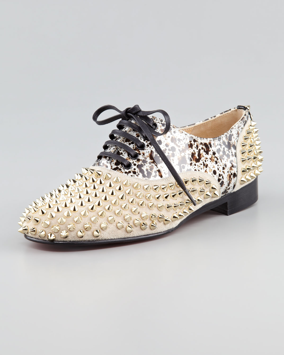 Christian louboutin Freddy Studded Flat Oxford in Gold (stone) | Lyst