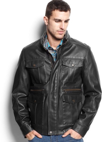 Tommy Hilfiger Faux Leather Military Jacket in Black for Men | Lyst