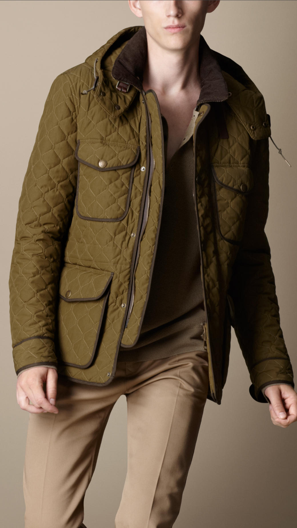 Burberry Leather Trim Quilted Field Jacket in Green for Men | Lyst