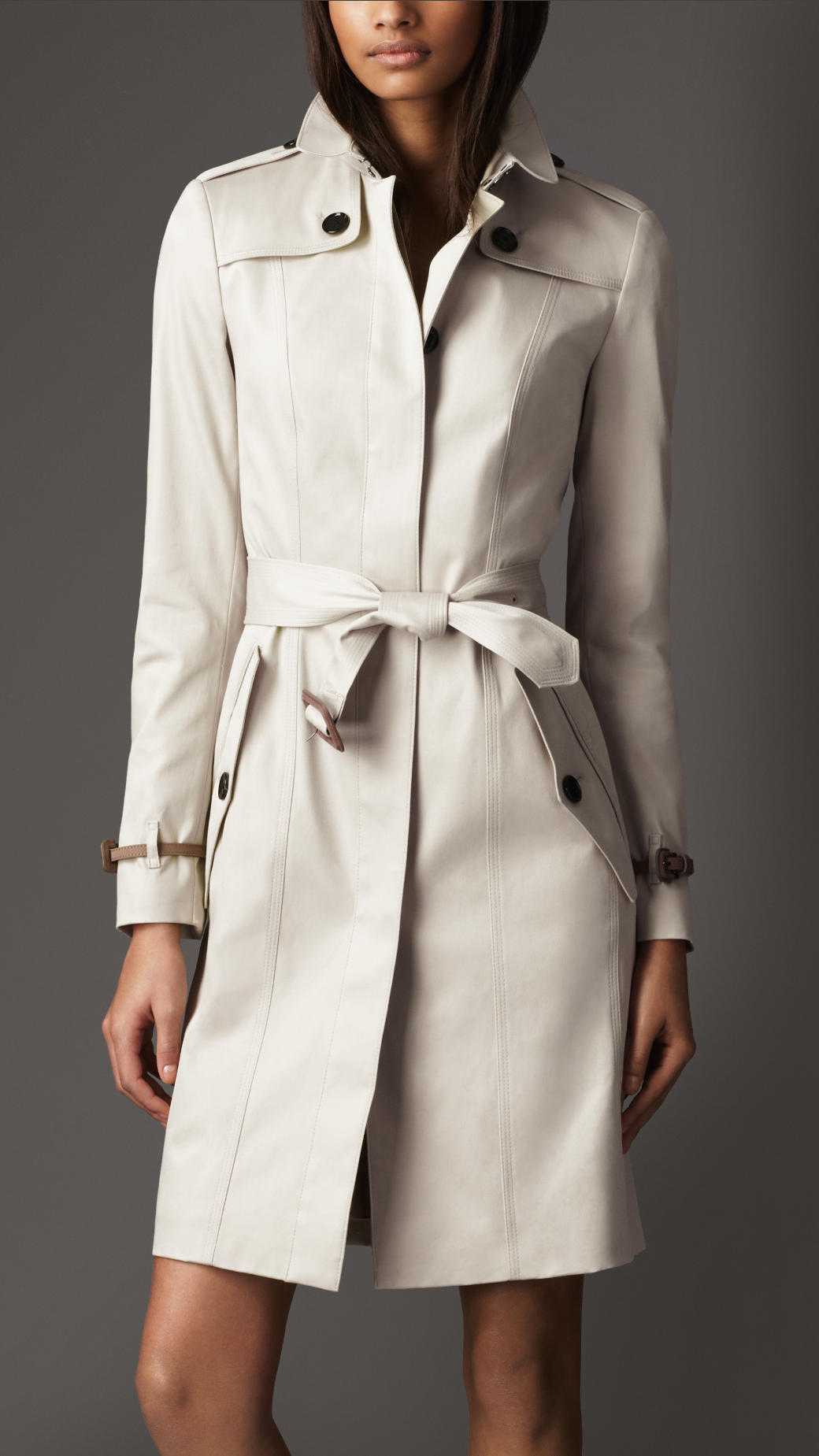 Lyst - Burberry Long Cotton Twill Nubuck Leather Detail Trench Coat in ...