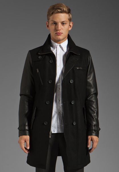 Rogue Wool W Leather Sleeves Coat in Black for Men | Lyst