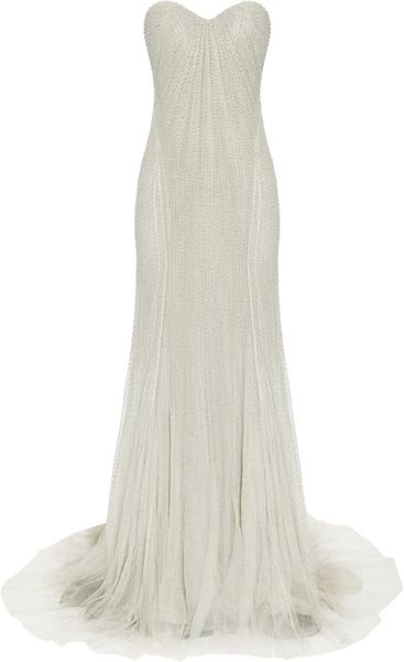 Donna Karan New York Beaded Tulle and Chiffon Gown in Gray | Lyst