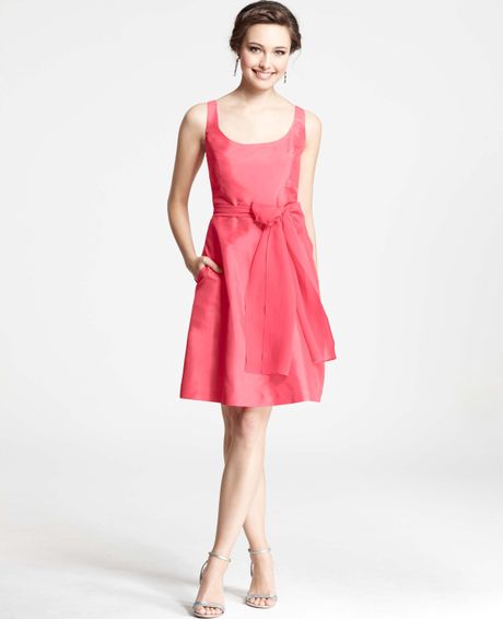 Ann Taylor Silk Dupioni Scoop Neck Bridesmaid Dress in Pink (guava ...