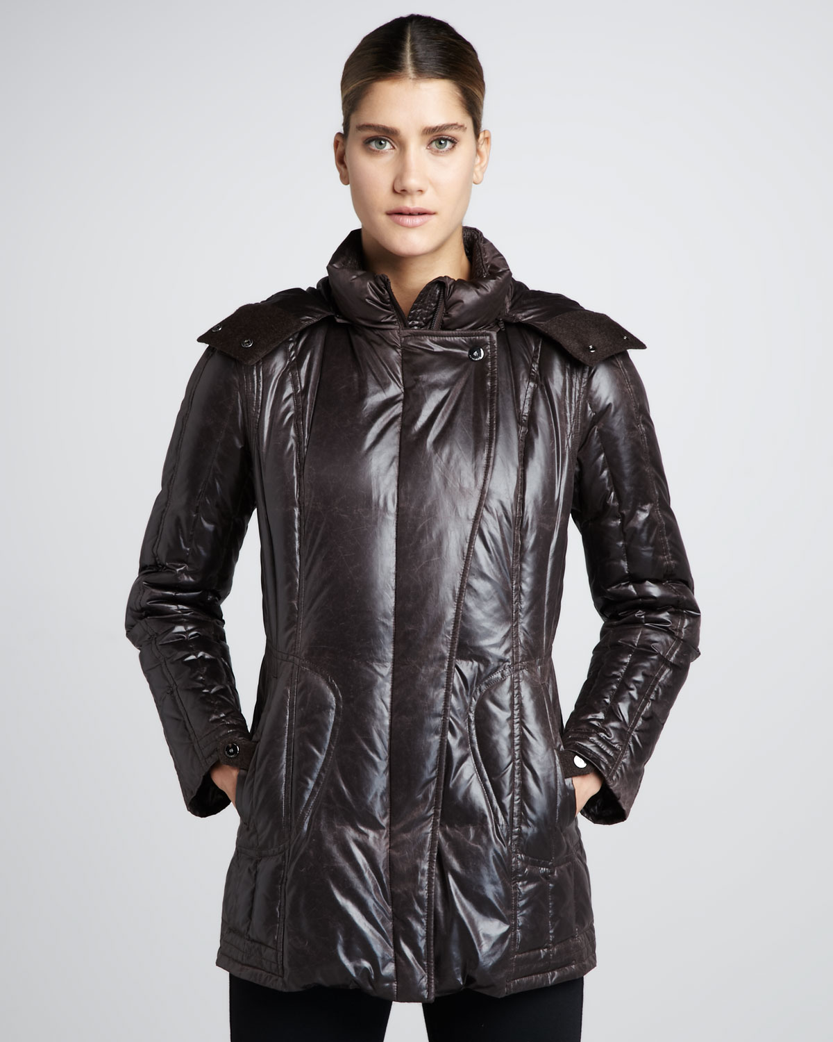 Rainforest Faux Leather Puffer Coat in Brown (ESPRESSO) | Lyst