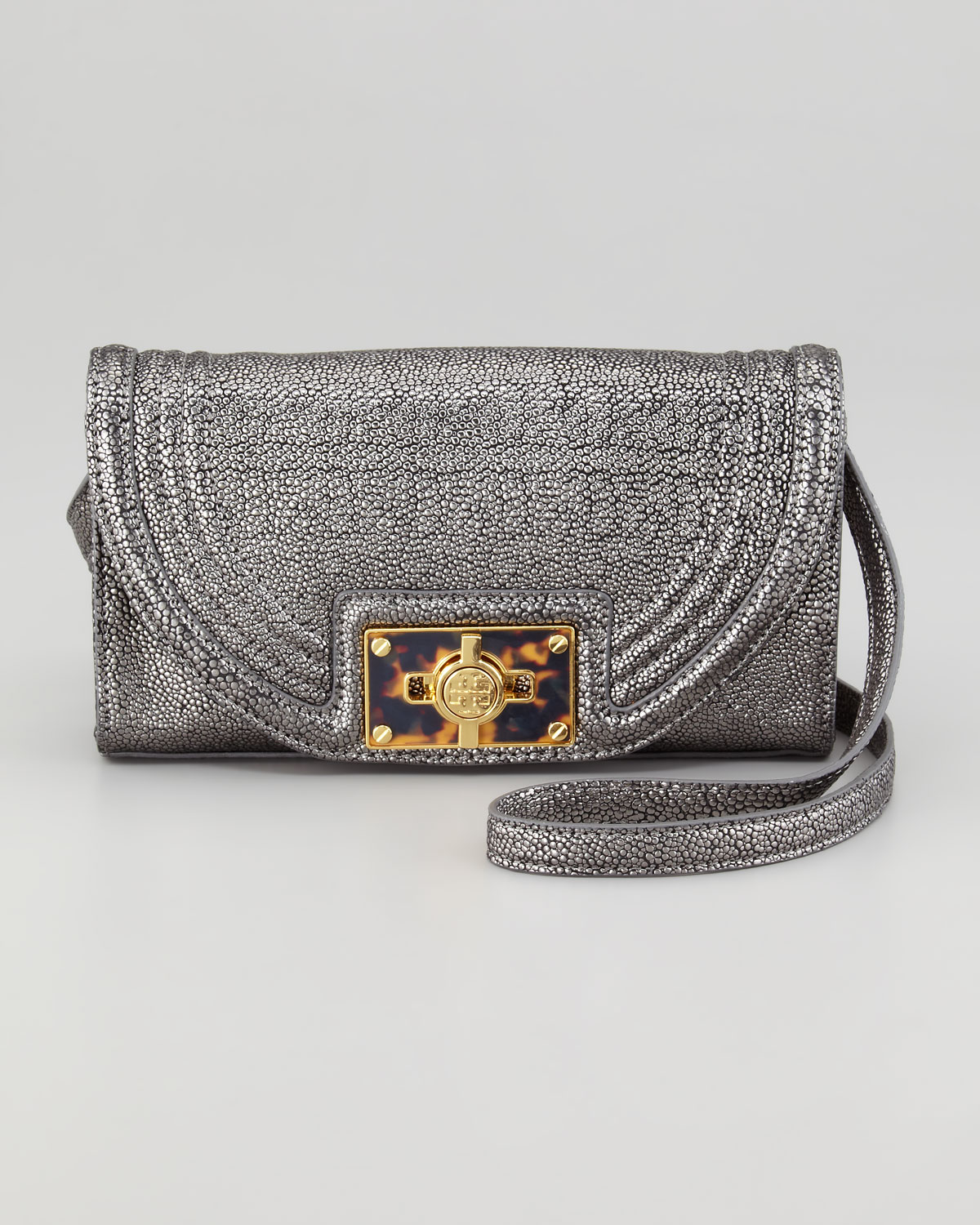 Tory burch Tortoise Logo Clutch Bag in Metallic | Lyst