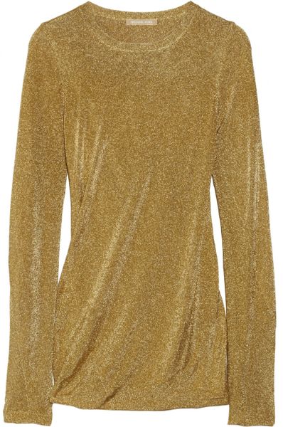 Michael Kors Draped Fine Knit Lamé Top in Gold | Lyst