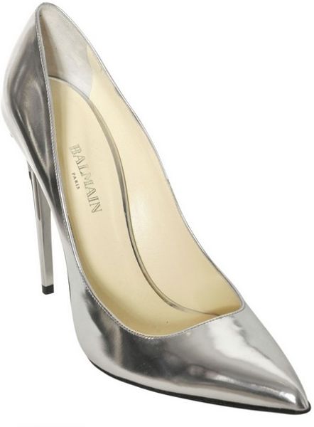 Balmain 100mm Silver Patent Leather Pumps in Silver | Lyst