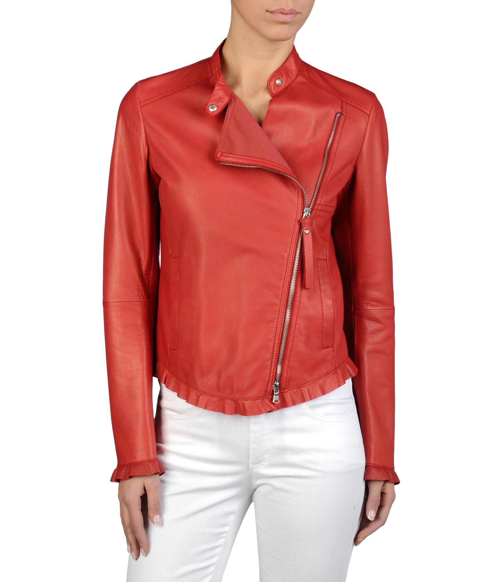 Armani Jeans Jacket in Hammered Leather with Side Zipper in Red | Lyst