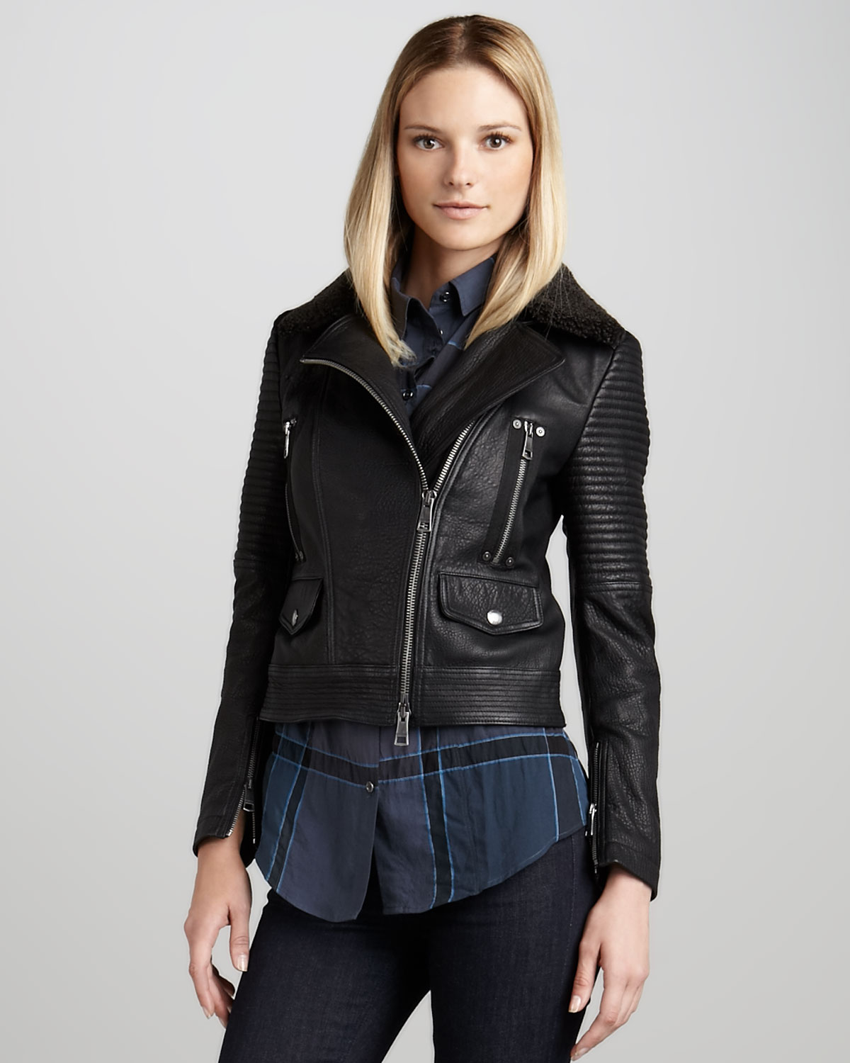 Burberry Brit Washed Leather Motorcycle Jacket In Black Lyst Gallery
