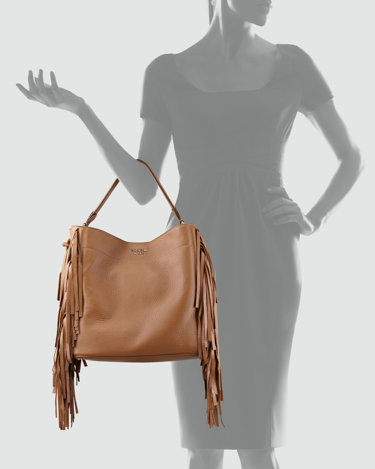 Prada Cervo Fringe Hobo in Brown (cammello) | Lyst