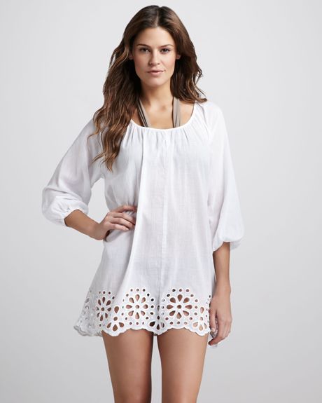 Seafolly Satisfaction Eyelet Hem Cover-Up Caftan in White | Lyst