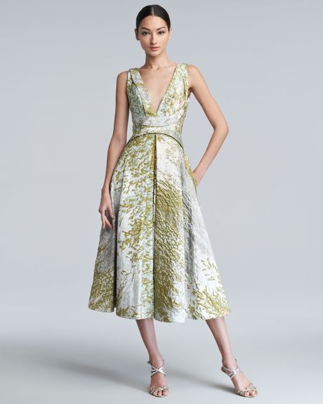 J. Mendel Ss Sleeveless Aline Dress in Green (pearl/water lily) | Lyst