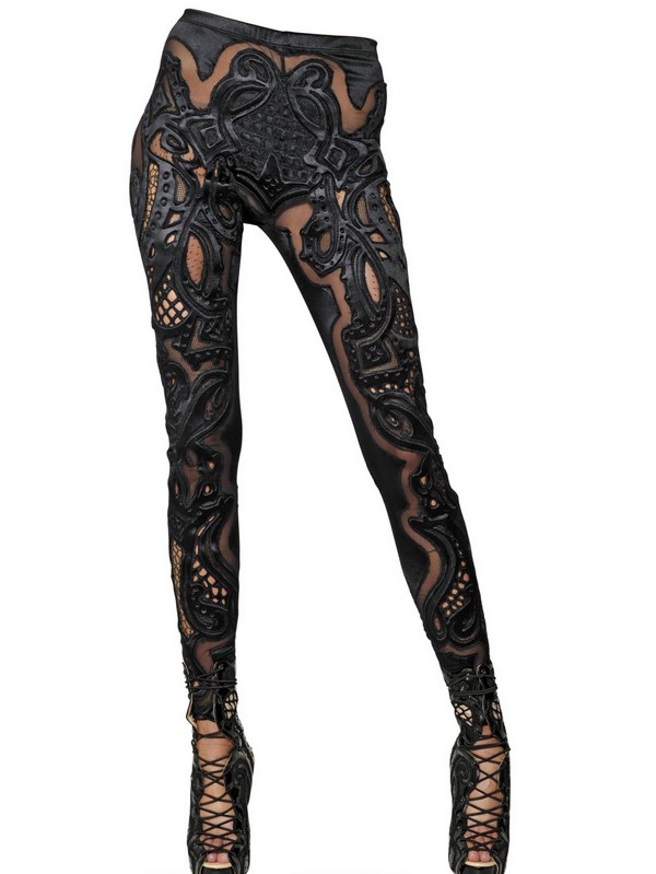 Lyst - Ktz Embroidered Lace Spandex Leggings in Black