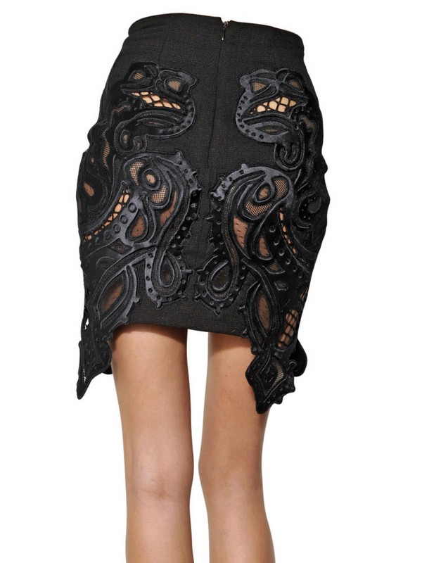 Lyst Ktz Tweed Skirt with Lace Embroidery in Black