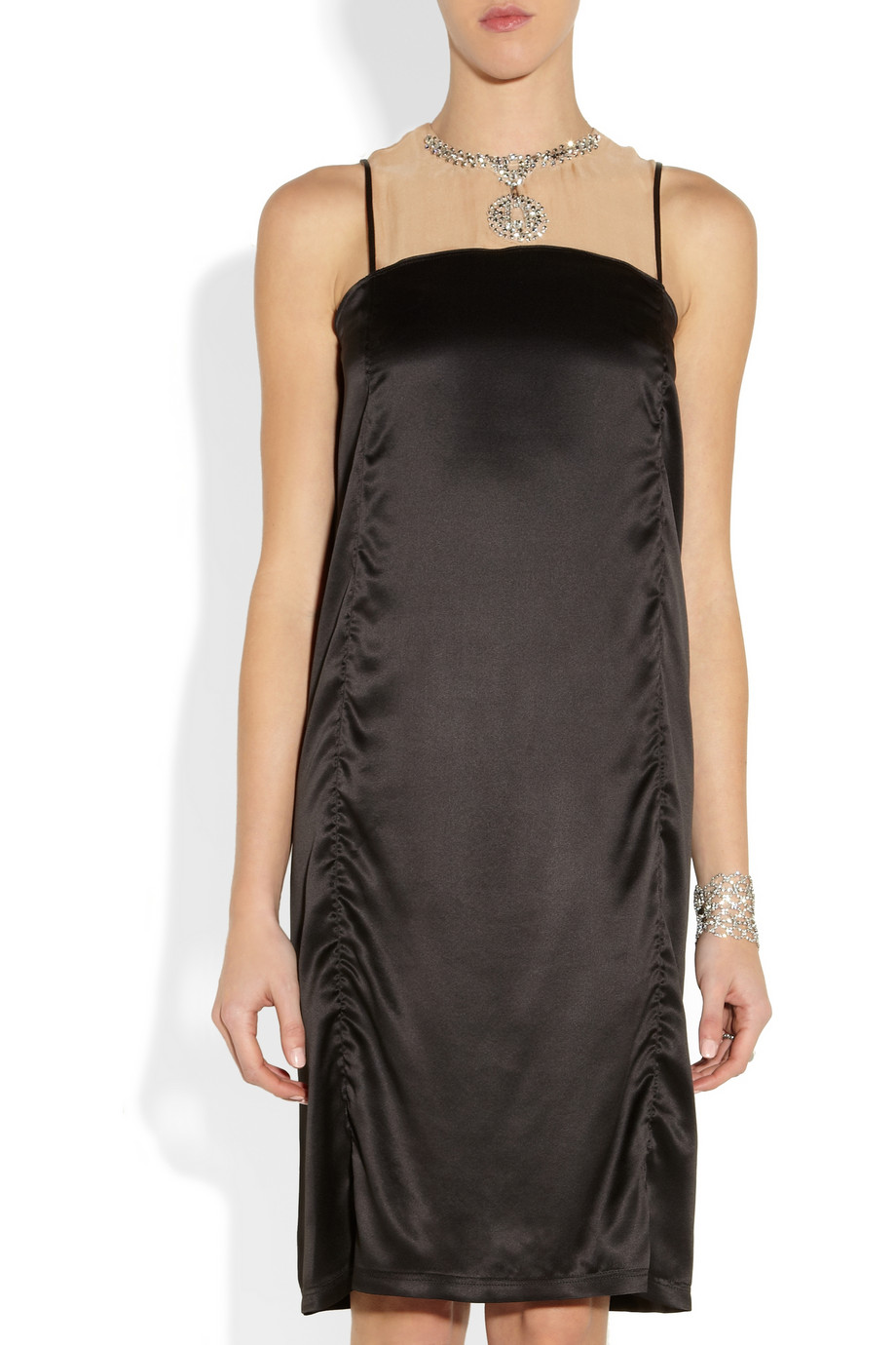 Lanvin Embellished Washed-Silk Dress in Black | Lyst