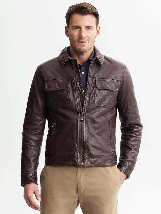Lyst Banana Republic Fourpocket Leather Jacket In Brown For Men Gallery