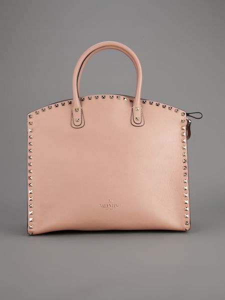 Valentino Studded Tote Bag in Beige (pink) | Lyst