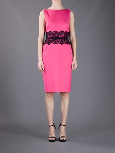 Valentino Lace Panel Shift Dress in Pink (fuchsia) | Lyst