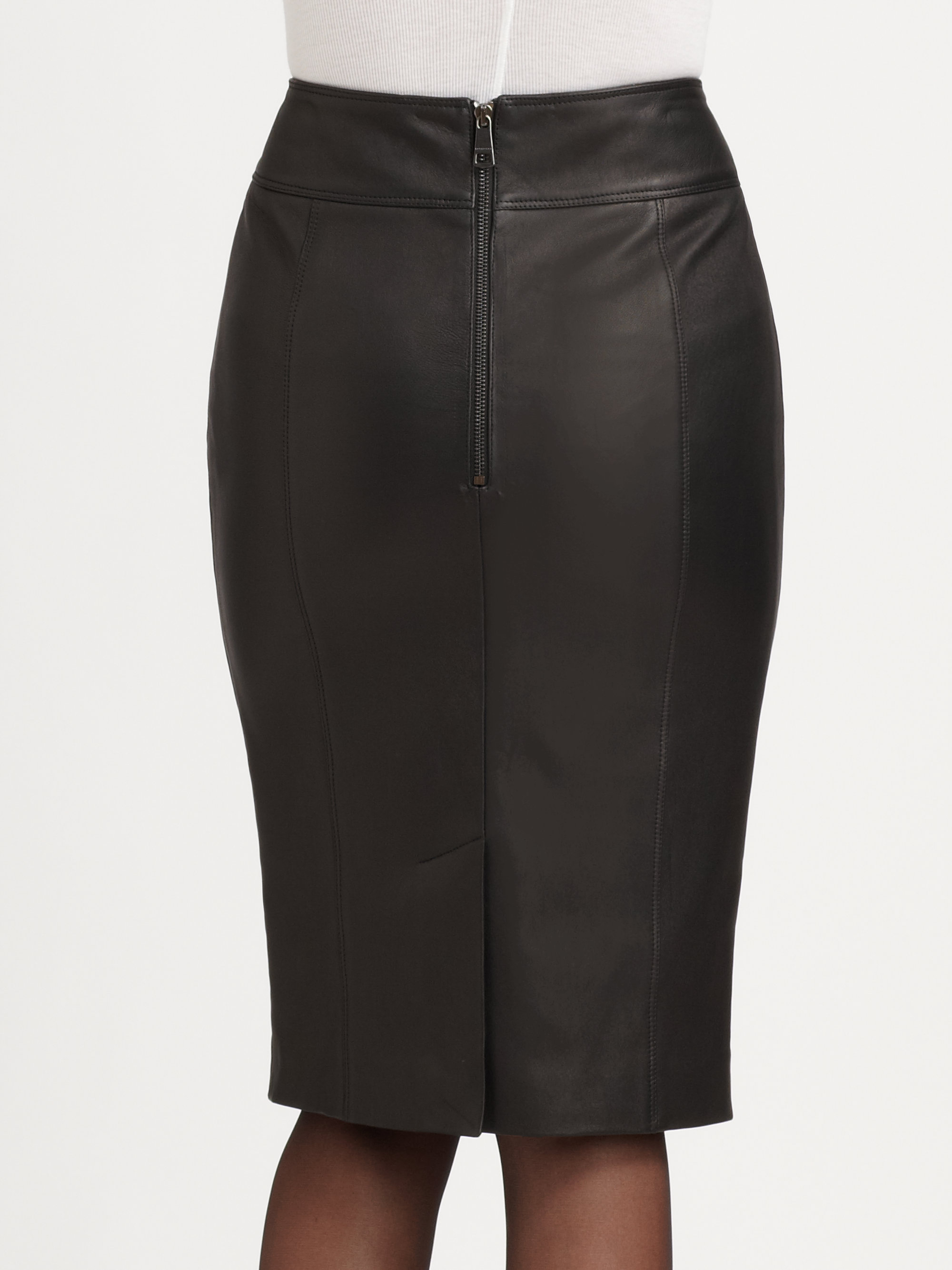 Lyst - Burberry Stretch leather Pencil Skirt in Black