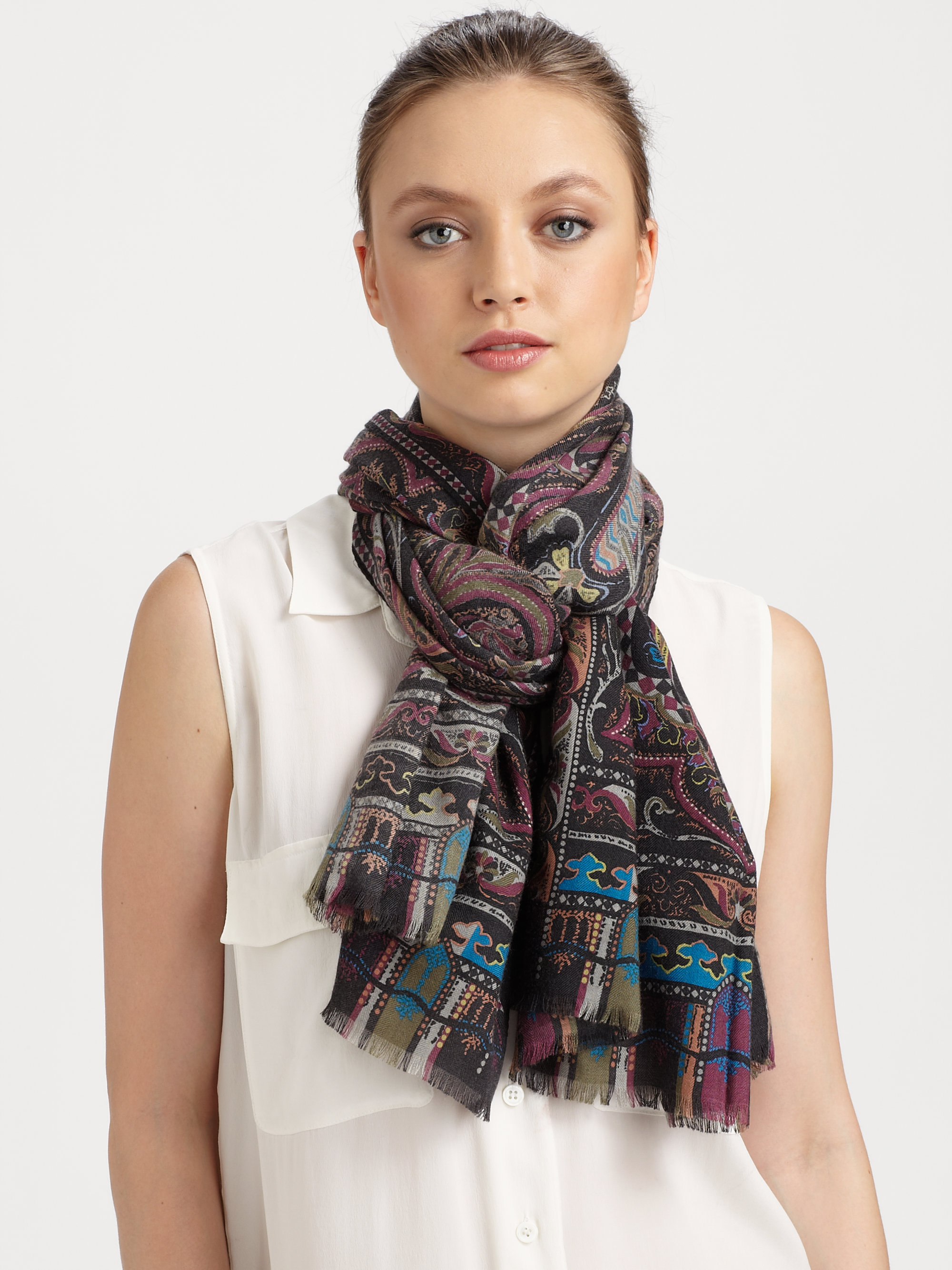 Lyst - Etro Paisley Cashmere Silk Scarf in Green