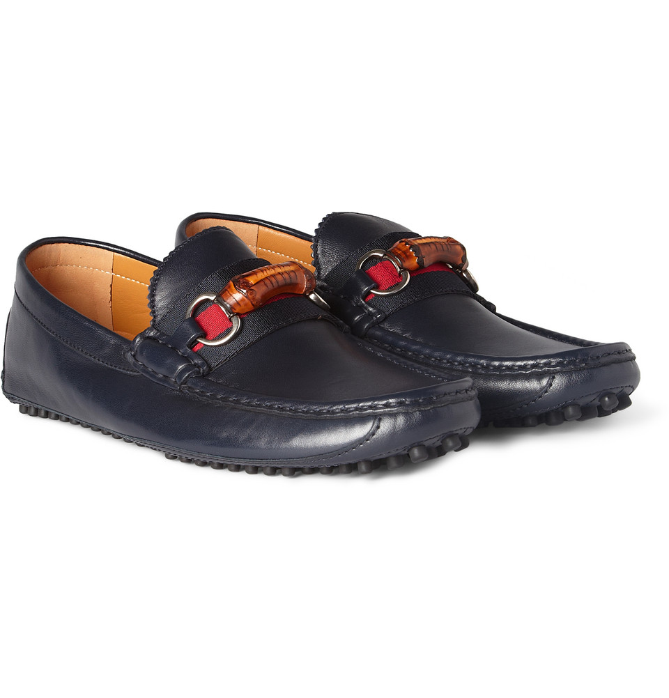 Gucci Bamboo Detail Leather Driving Shoes in Blue for Men (bamboo) | Lyst