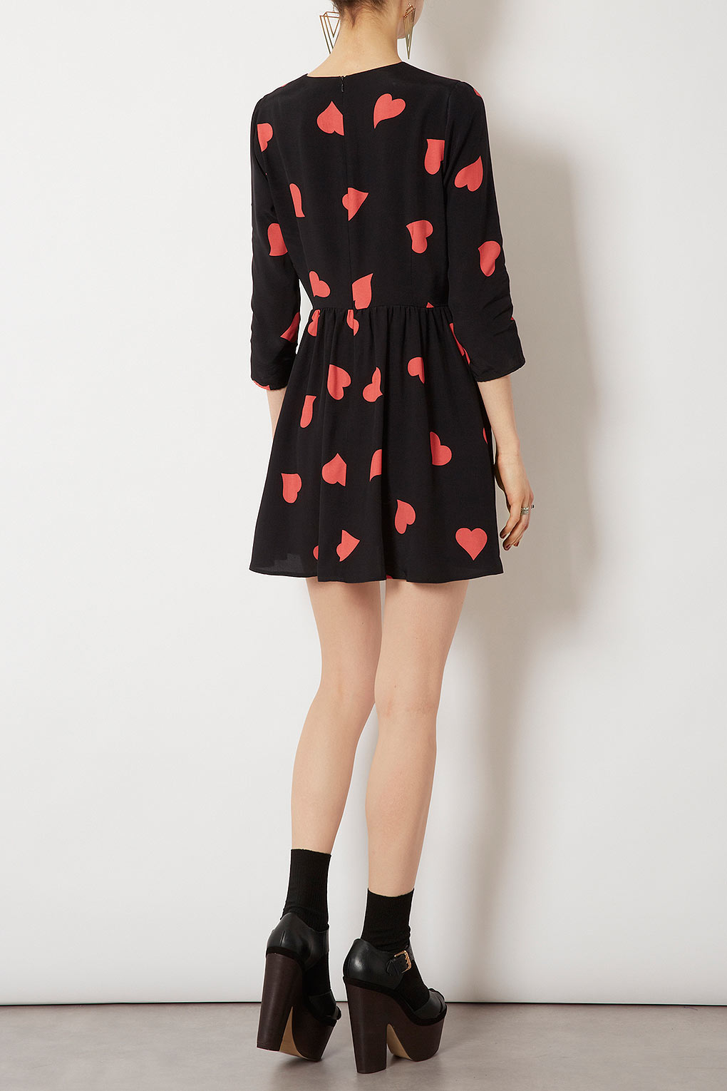 Topshop Long Sleeve Heart Flippy Dress in Pink | Lyst