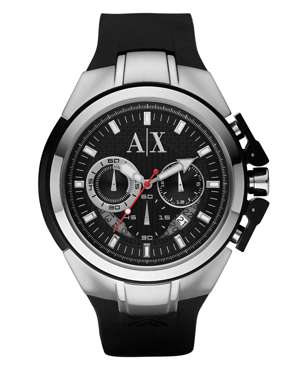 Armani Exchange Mens Chronograph Stainless Steel with Black Rubber Armani Exchange Men's Stainless Steel Watch