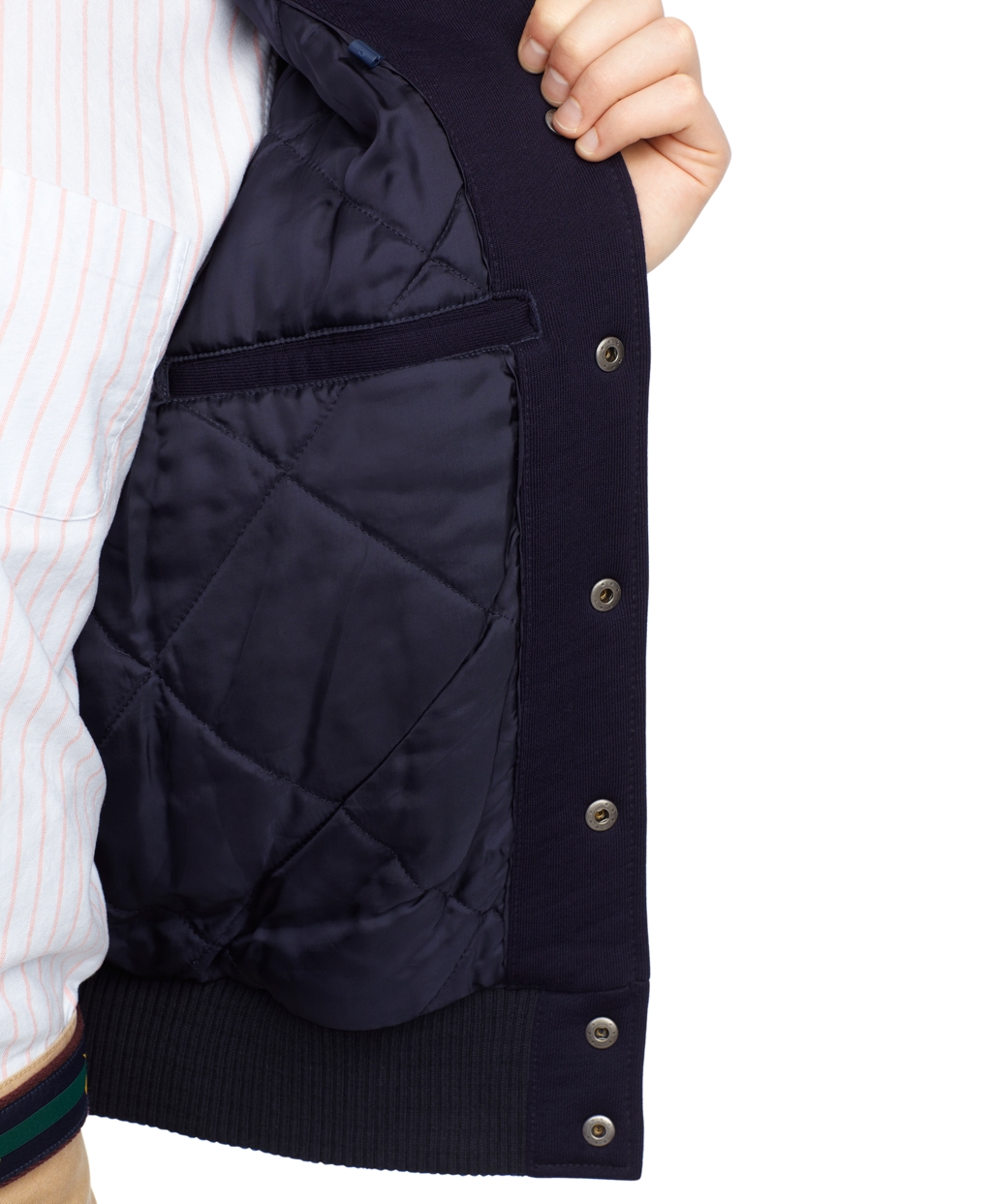 Lyst Brooks Brothers Bomber Jacket with Leather Sleeves in Blue for Men