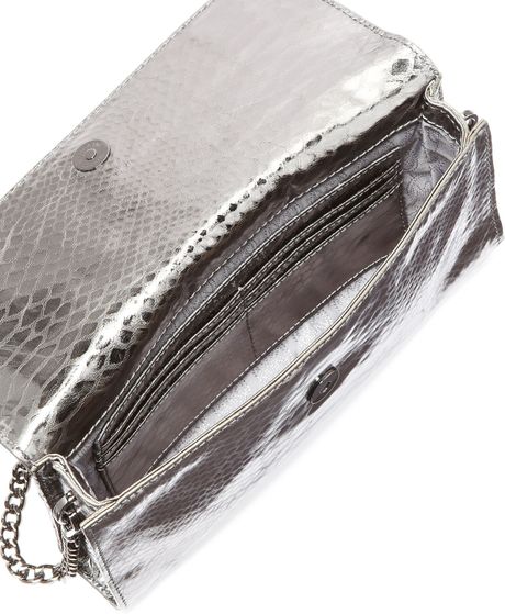 Michael Michael Kors Antonia Python Embossed Clutch Bag in Silver ...