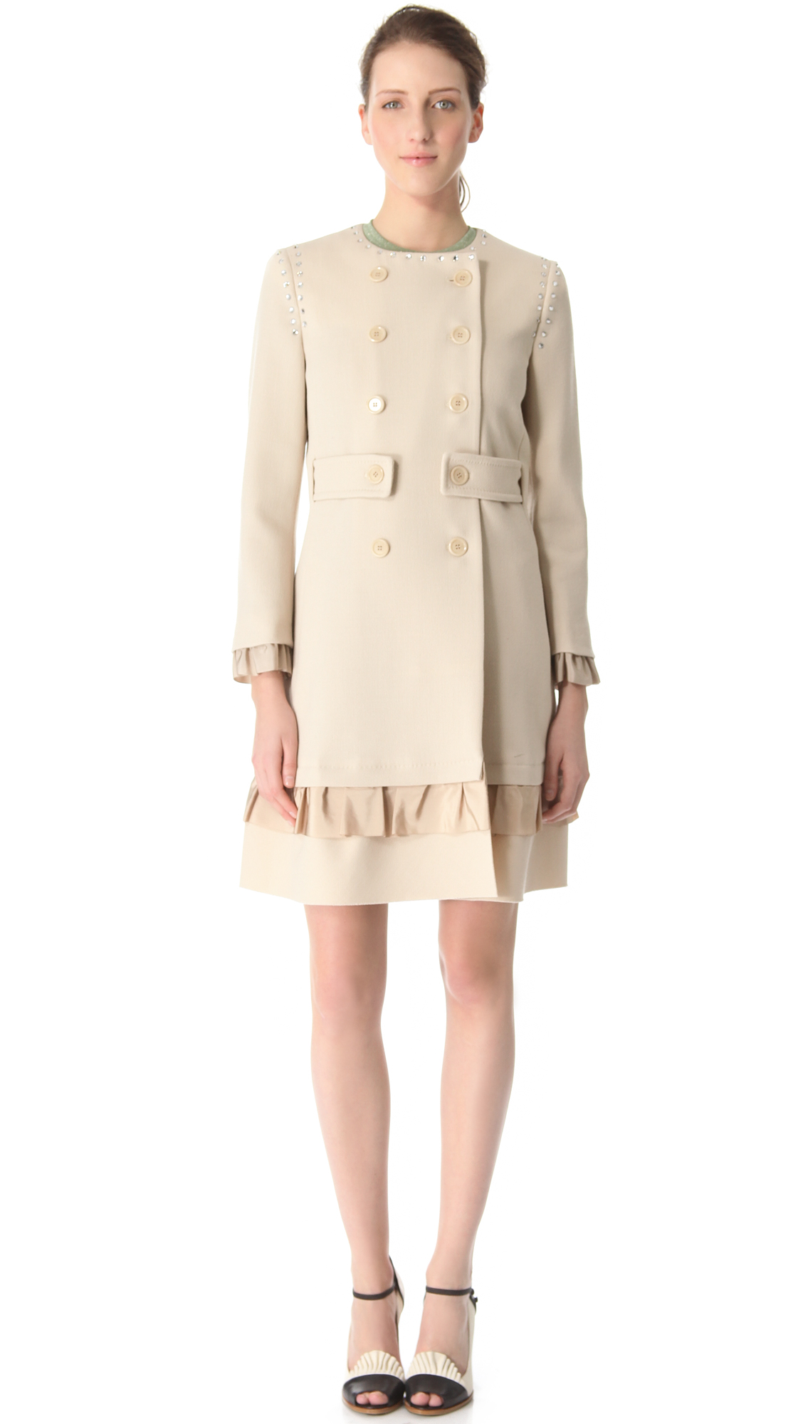 Moschino Crepe Double Pea Coat in Natural | Lyst