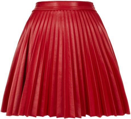 Topshop Leather Look Pleat Skirt By Love in Red | Lyst