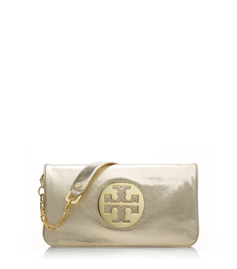 silver tory burch clutch