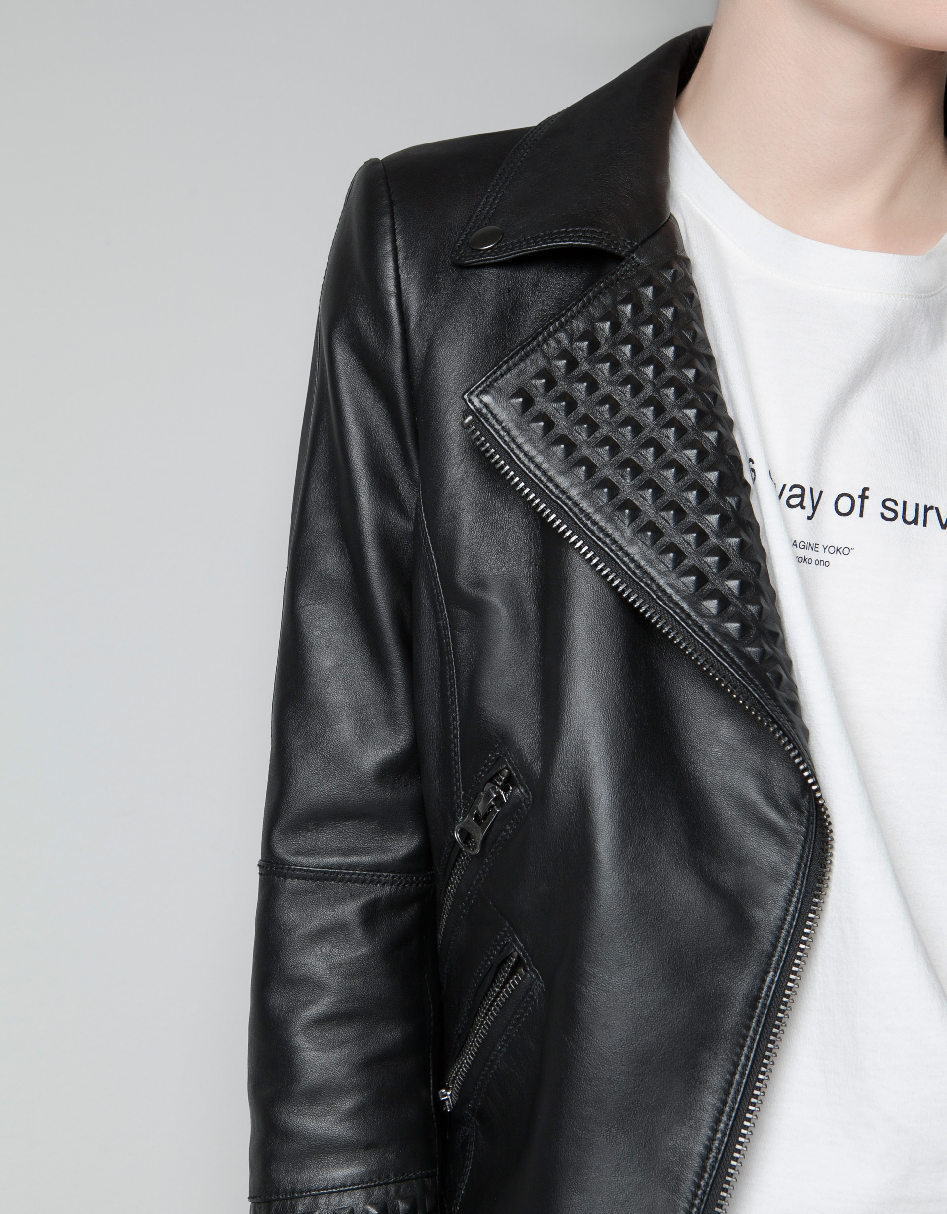 Zara Leather Jacket With Covered Studs In Black Lyst Gallery