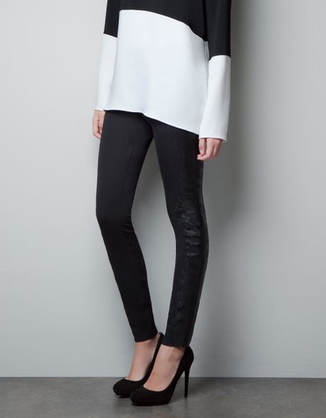 Zara Leggings with Side Detail in Black | Lyst