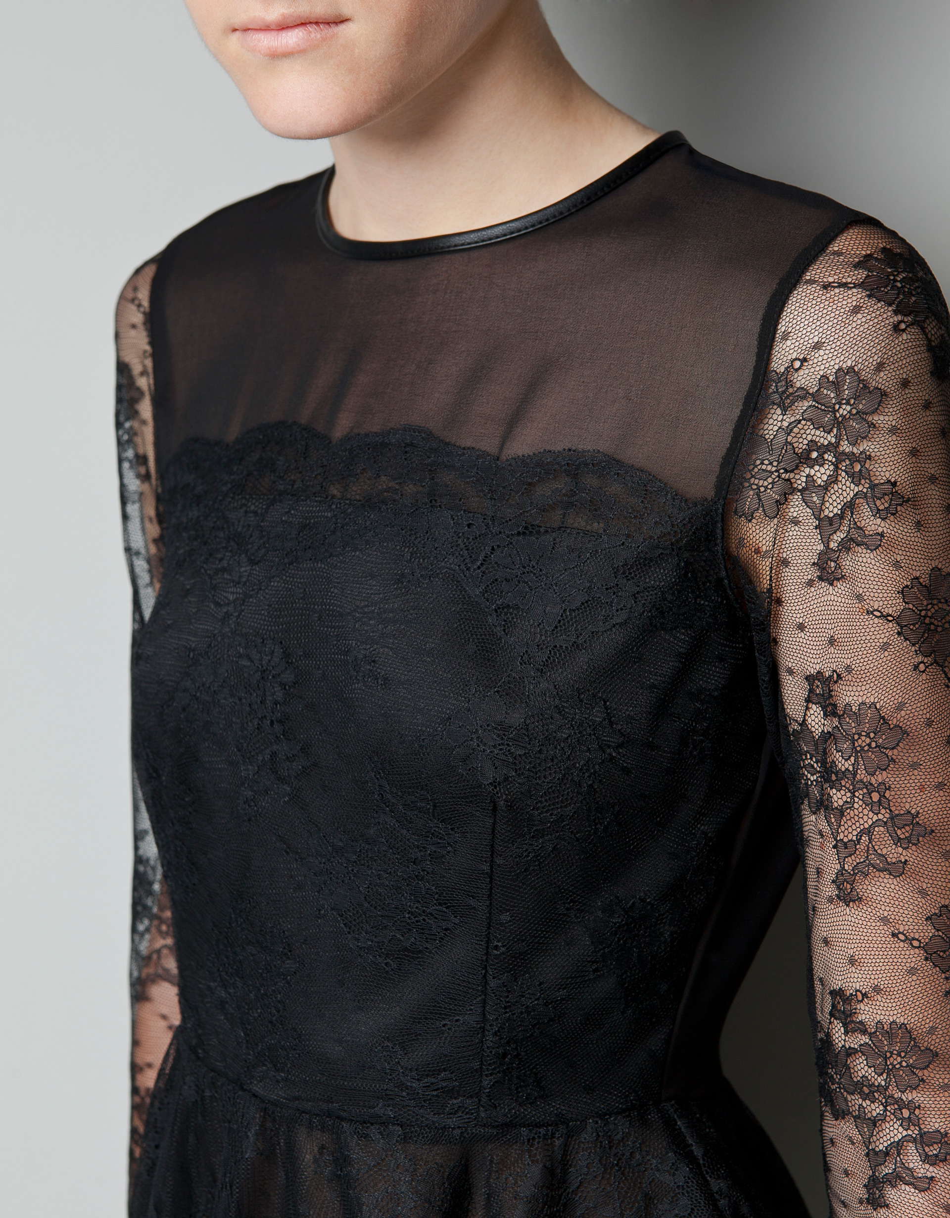 Zara Sheer Lace Peplum Top in Black Lyst