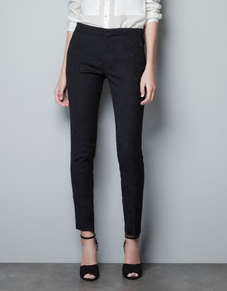 Zara Skinny Jacquard Pants in Black | Lyst