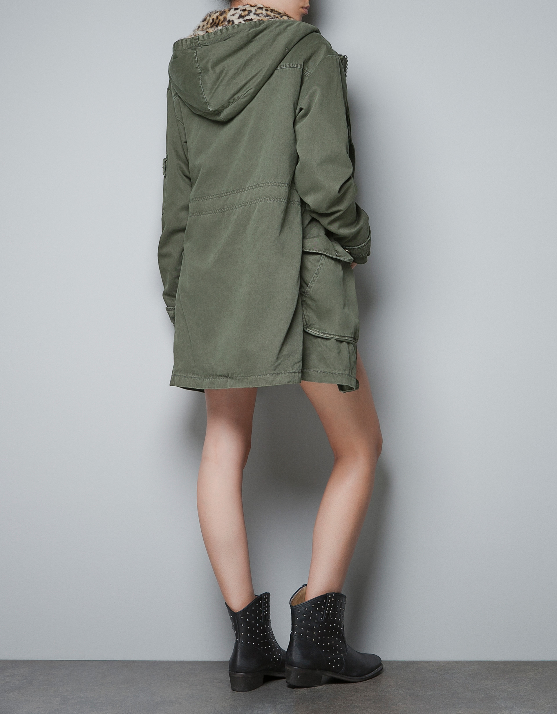 Zara Parka with Leopard Print Lining in Natural | Lyst