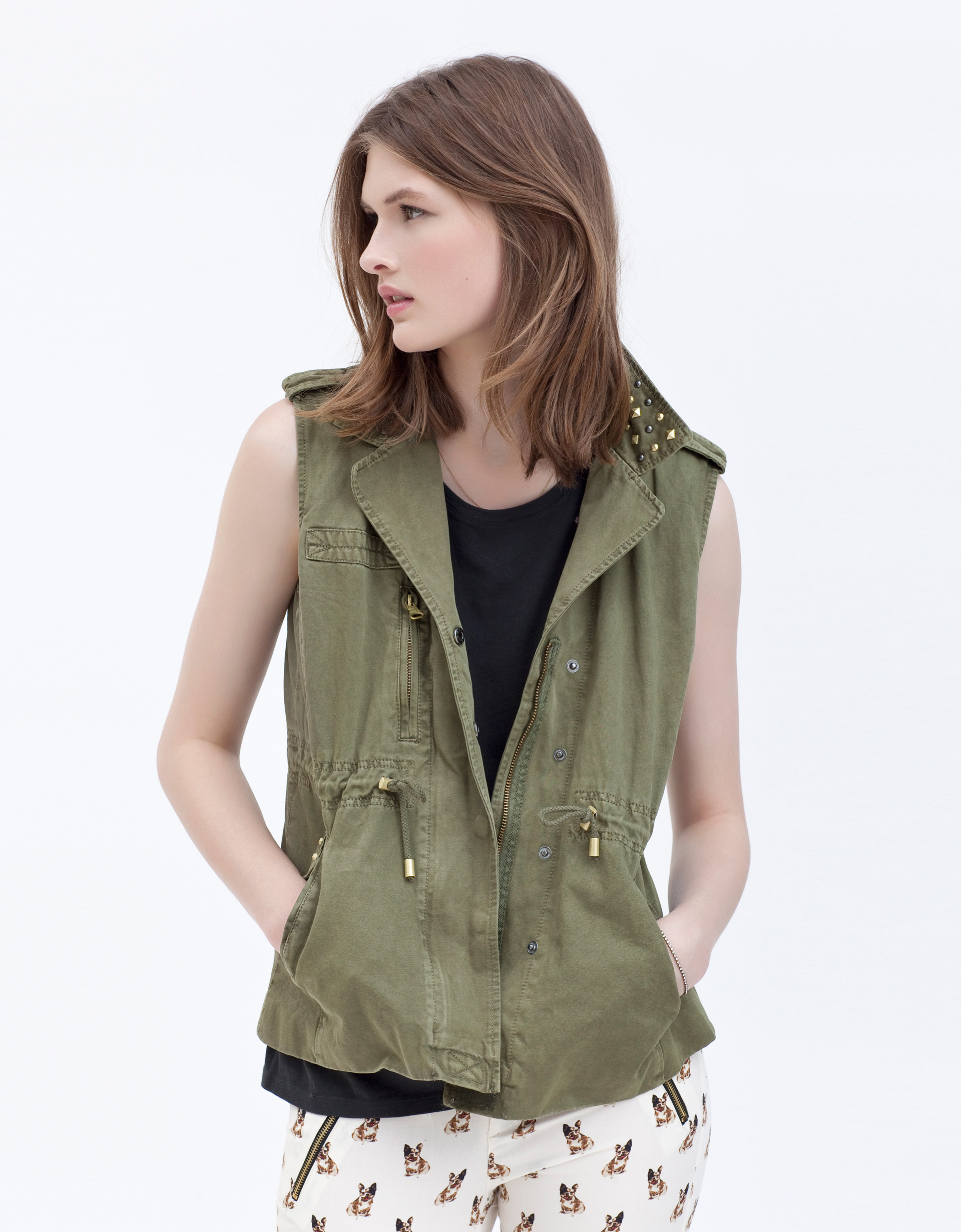 Zara Studded Vest in Green Lyst
