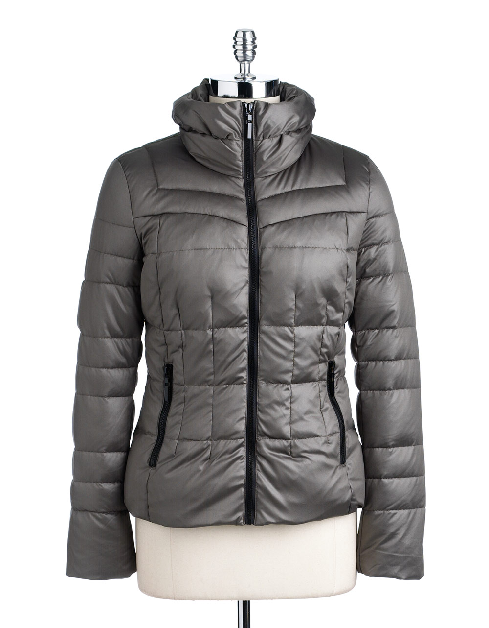 Bernardo Iridescent Hooded Quilted Down Jacket in Gray (grey) | Lyst